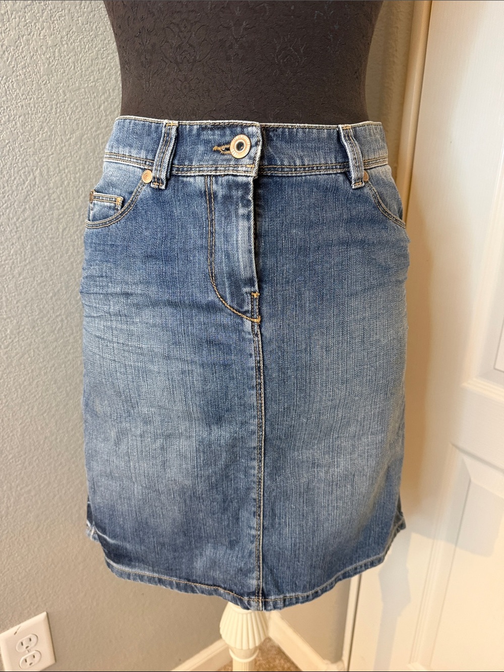 H&M LOGG Y2K Light Blue Denim Midi Skirt Size 6